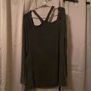 Steel grey cold shoulder long sleeve top